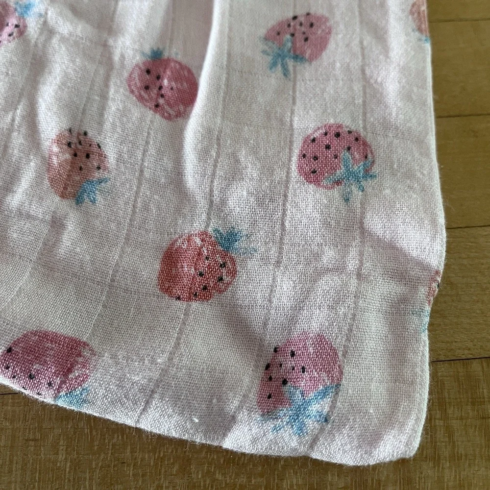 Angel Dear + A Soft Idea Pink Strawberry Plaid Swaddle Baby Blanket Cotton Large